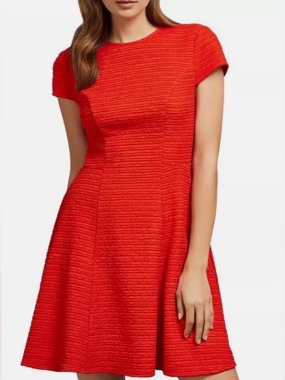 Ted Baker - Cherisa Red Skater Textured Crinkled Short Sleeve Mini Dress Size 4